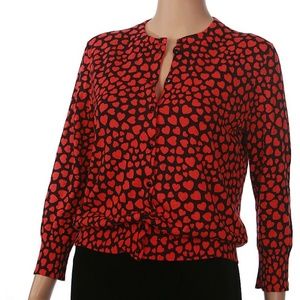 J Crew Red Heart Cardigan Top Long Sleeve Sweater